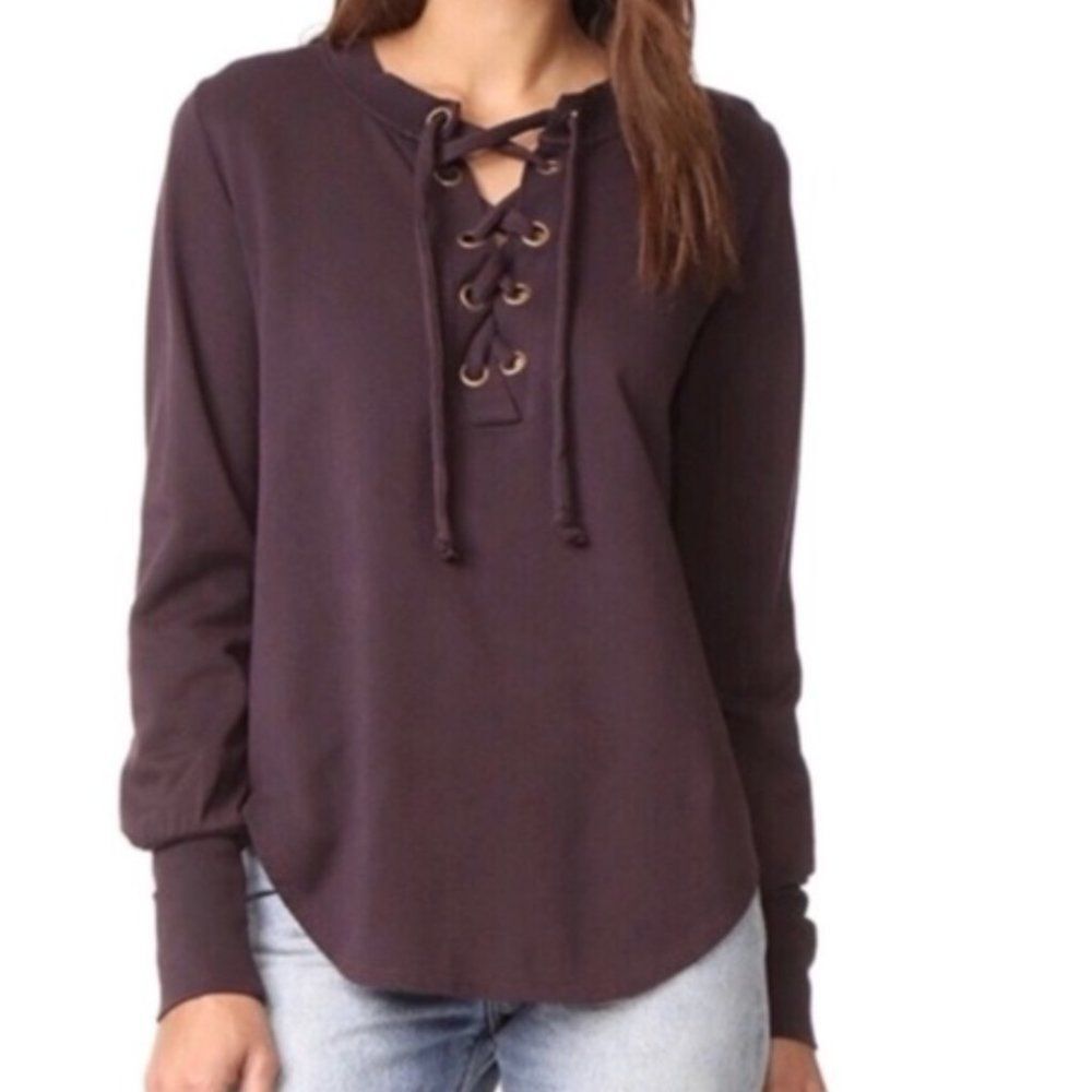 YOUNG FABULOUS & BROKE NOELLE LACE UP SWEATSHIRT